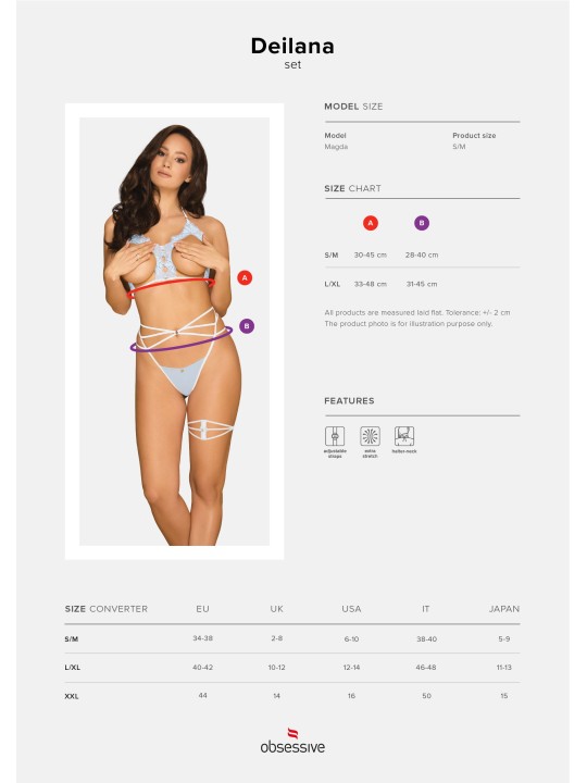 Obsessive - Deilana Sexy Open Cup Bra Set - Blue/White