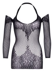 Twist Halter Lace Dress - Black