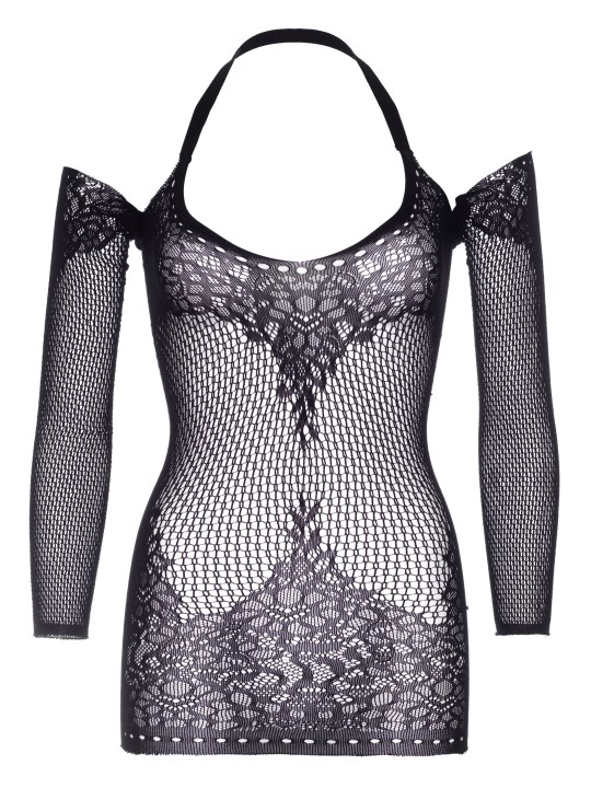 Twist Halter Lace Dress - Black