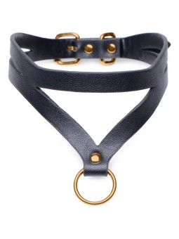 Bondage Baddie Collar With O-ring - Black/Gold