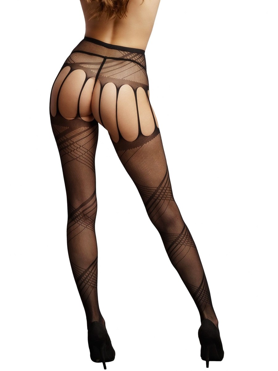 Open kruis Net Panty met Design zwart