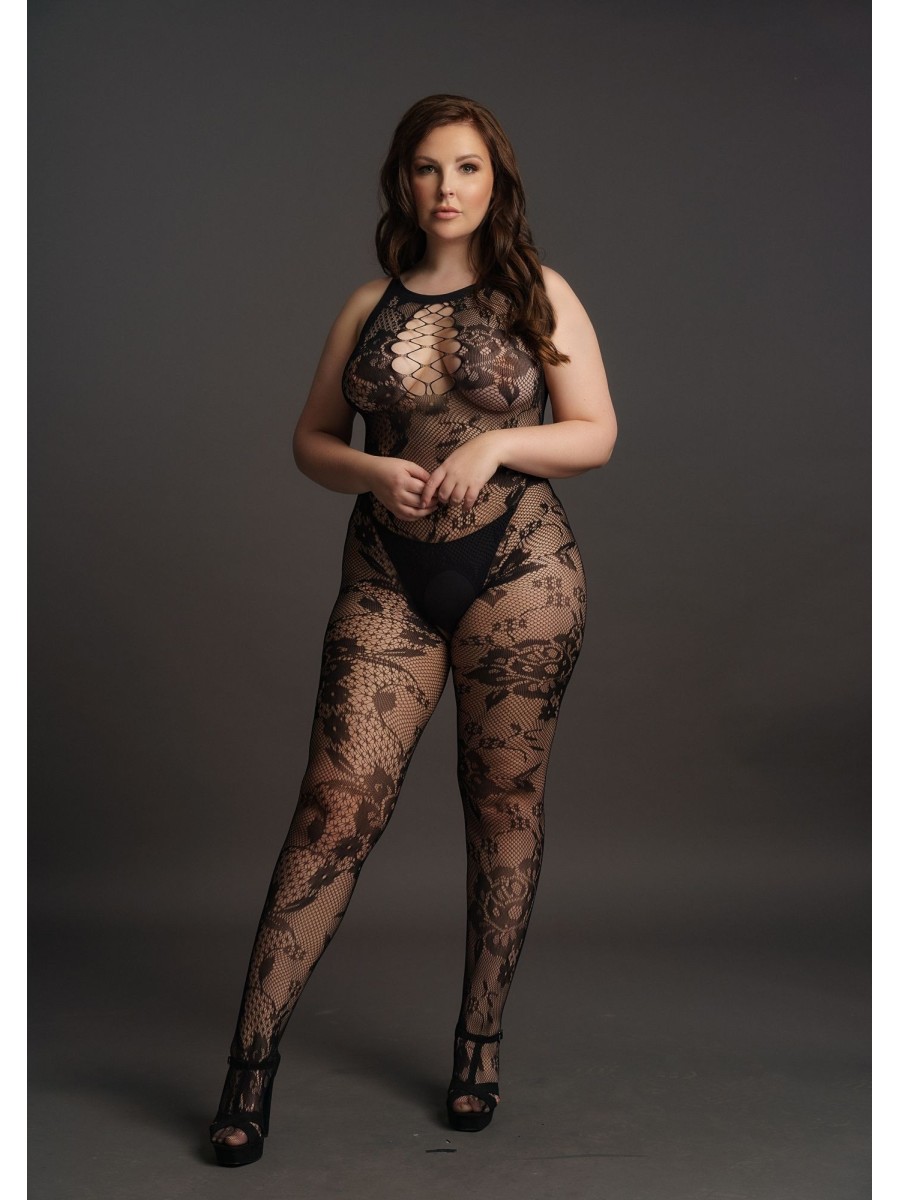 Curvy Catsuit in lace look black
