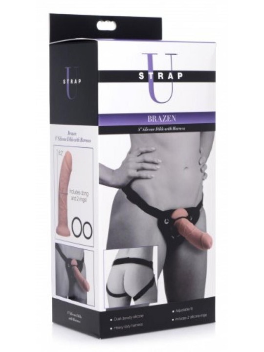 Brazen Silicone Dildo With Harness - 20 cm