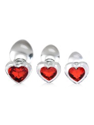 Red Heart Gem Anaalplug Set Van Glas
