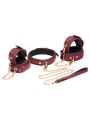 Master Series - 6-delige BDSM Suede Boeienset Met Collar En Riem - Bordeaux