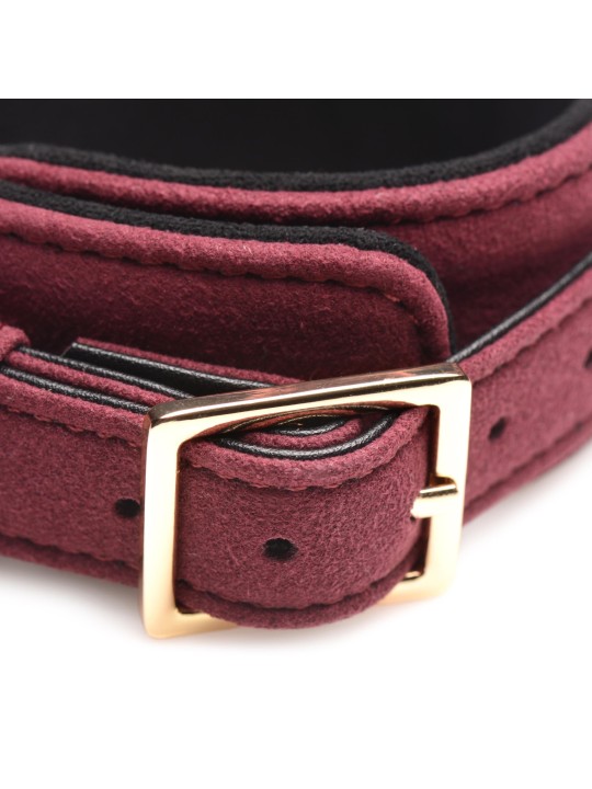 Master Series - 6-delige BDSM Suede Boeienset Met Collar En Riem - Bordeaux