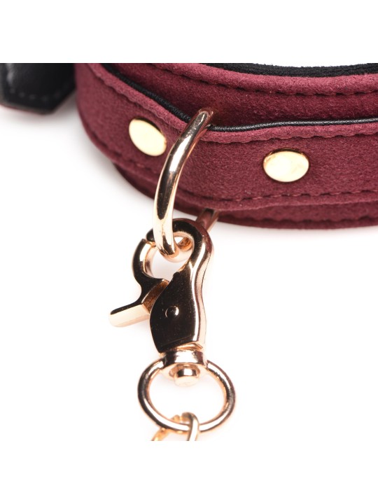 Master Series - 6-delige BDSM Suede Boeienset Met Collar En Riem - Bordeaux