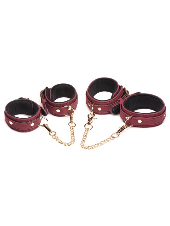 Master Series - 6-delige BDSM Suede Boeienset Met Collar En Riem - Bordeaux