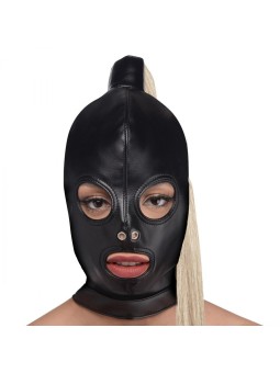 Blonde Ponytail Bondage Hood - Black