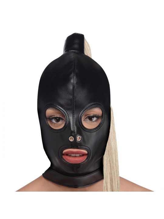 Ponytail Bondage Hood - Zwart