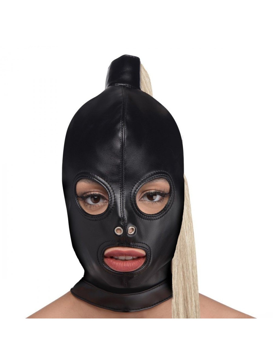 Ponytail Bondage Hood - Zwart