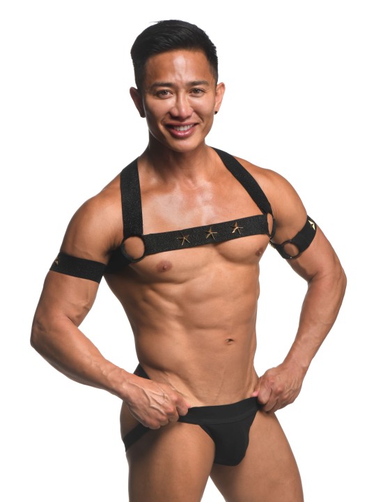XR Brands - Chest Harness with Armbands - Black