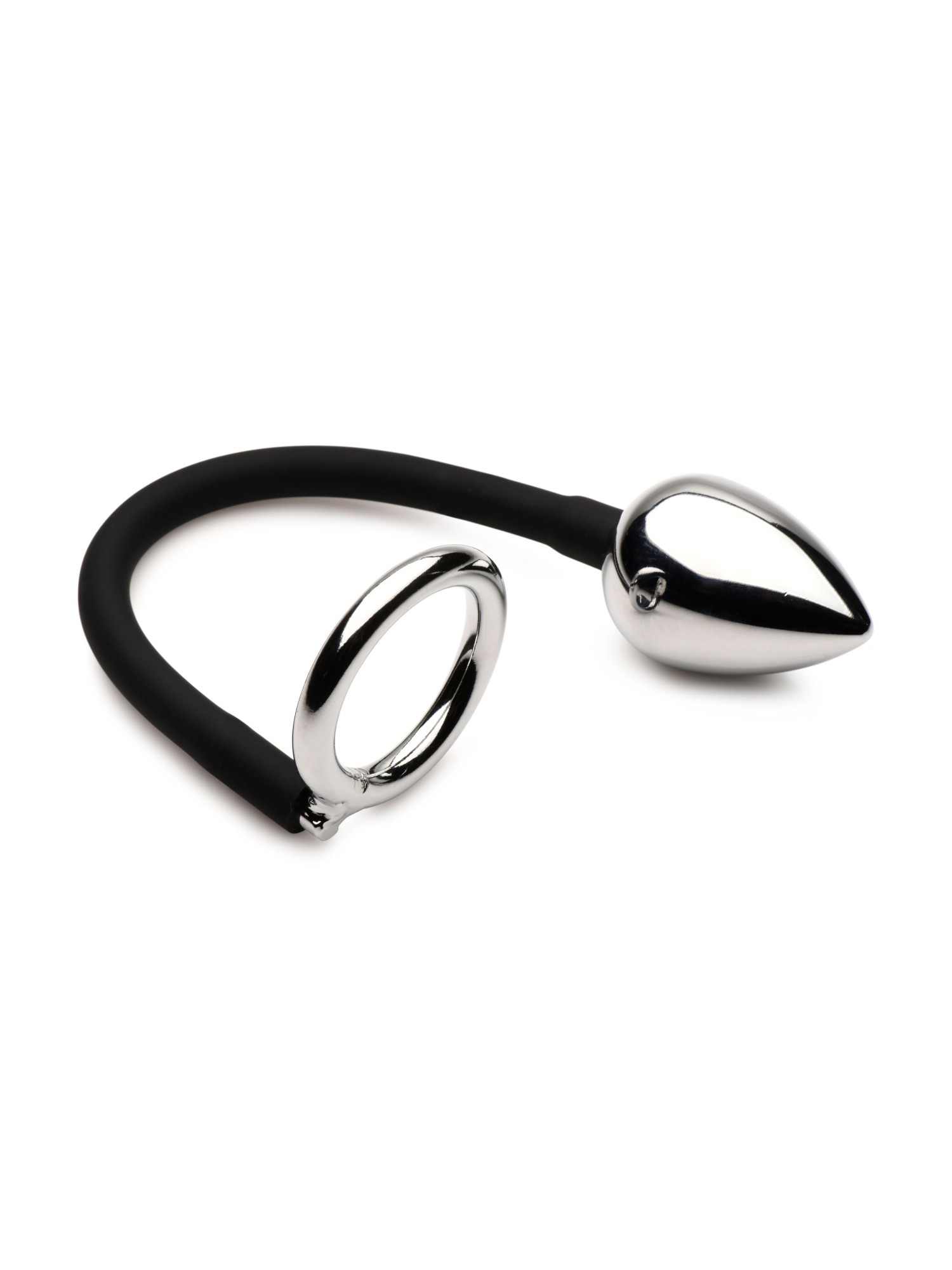Master Series - Tug + Plug Cock & Ball Ring met Anaalplug - Zwart&Zilver
