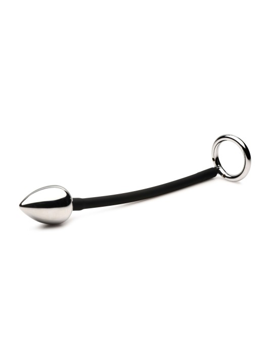Master Series - Tug + Plug Cock & Ball Ring met Anaalplug - Zwart&Zilver