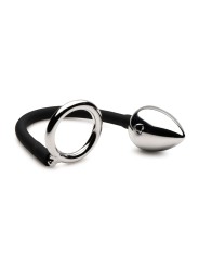 Master Series - Tug + Plug Cock & Ball Ring met Anaalplug - Zwart&Zilver