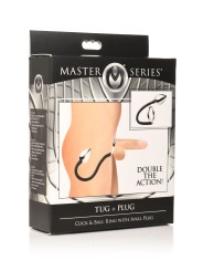 Master Series - Tug + Plug Cock & Ball Ring met Anaalplug - Zwart&Zilver
