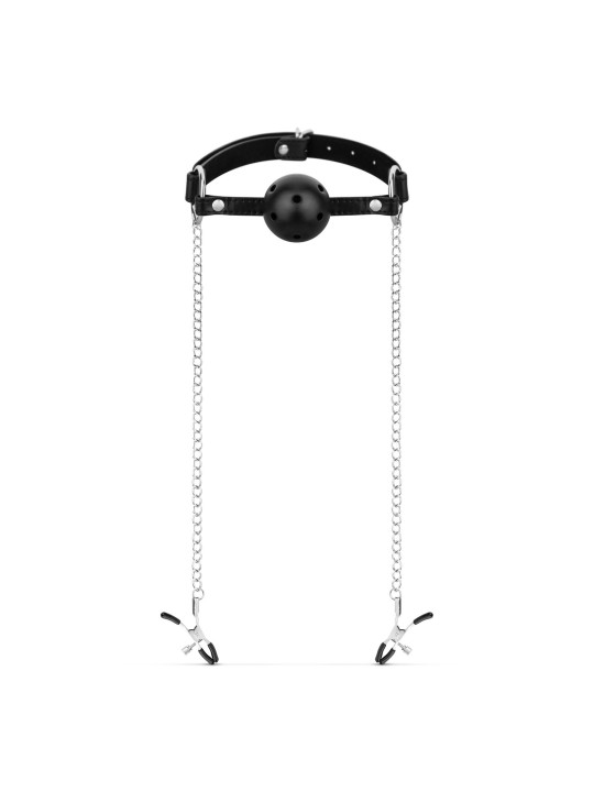 Bedroom Fantasies - Ball Gag met Tepelklemmen - Zwart