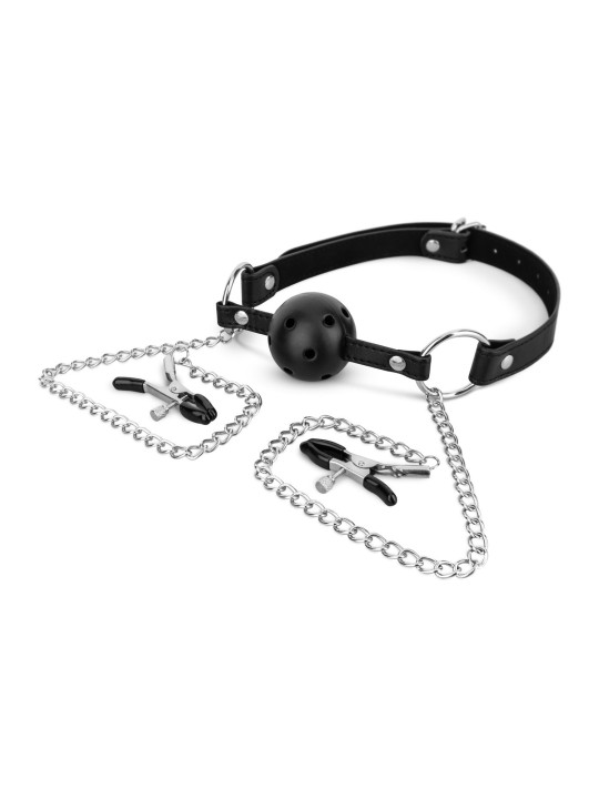 Bedroom Fantasies - Ball Gag met Tepelklemmen - Zwart