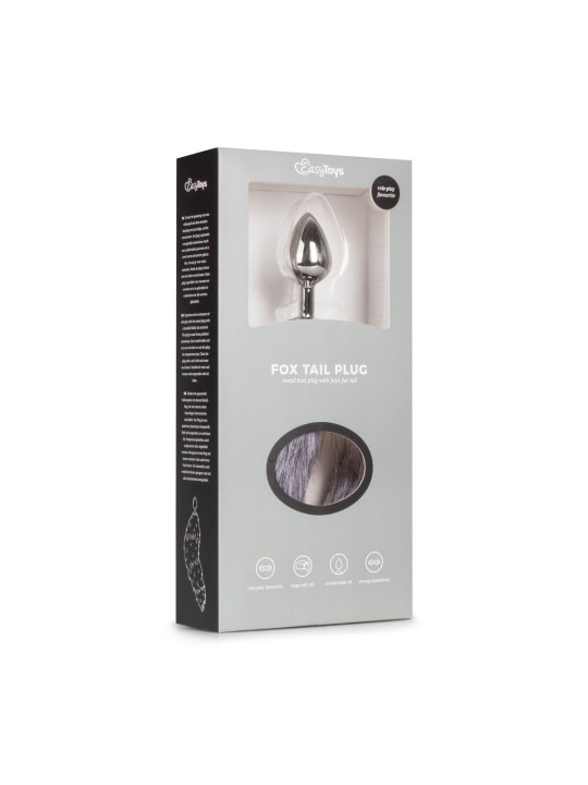 Medium zilverkleurige buttplug met vossenstaart
