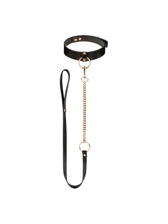 Rosy Gold - Halsband met Leash - Zwart
