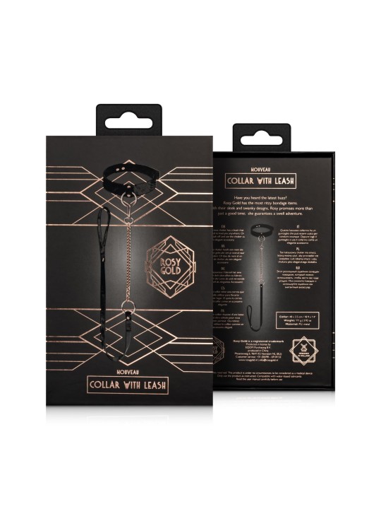 Rosy Gold - Halsband met Leash - Zwart