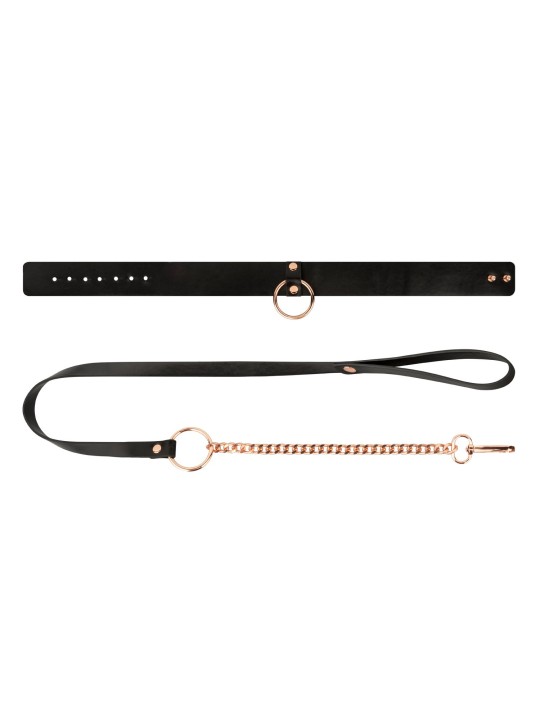 Rosy Gold - Halsband met Leash - Zwart