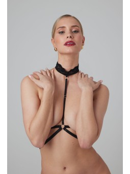 Christine - Strappy Harness Bralette with lace Viola- black