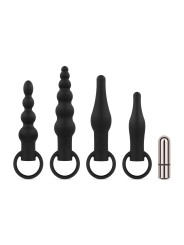 Anal Plug Set With Bullet Vibrator - Black