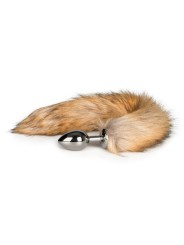 Medium zilverkleurige buttplug met bruine vossenstaart