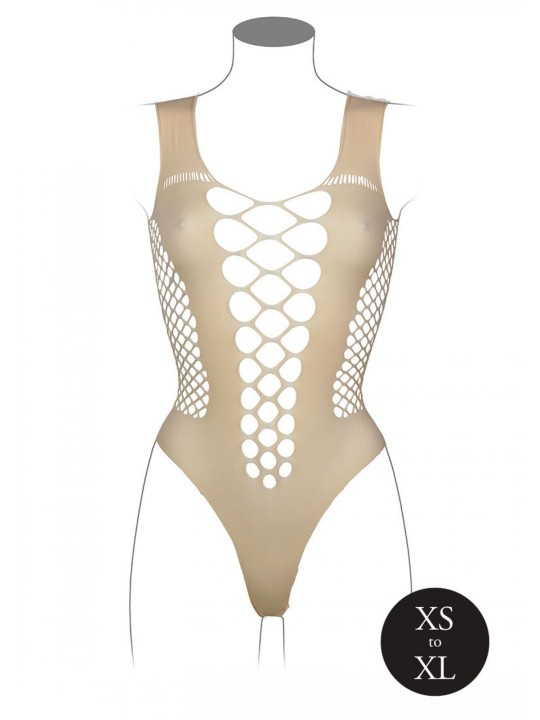 V-Neck Teddy With Open Stripes - Beige