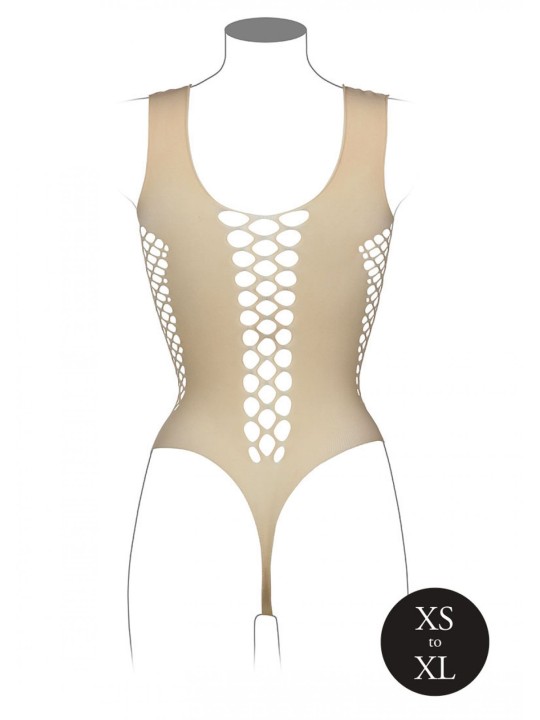 V-Neck Teddy With Open Stripes - Beige