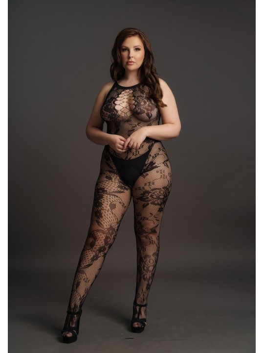 Curvy Catsuit in lace look black
