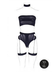 Driedelige Set Met Jarretels - Zwart