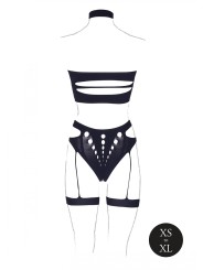 Driedelige Set Met Jarretels - Zwart