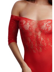 Crotchless Rhinestone Teddy - Red
