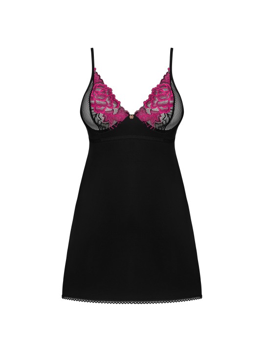 Obsessive - Rosenty Babydoll & String - Zwart/Paars