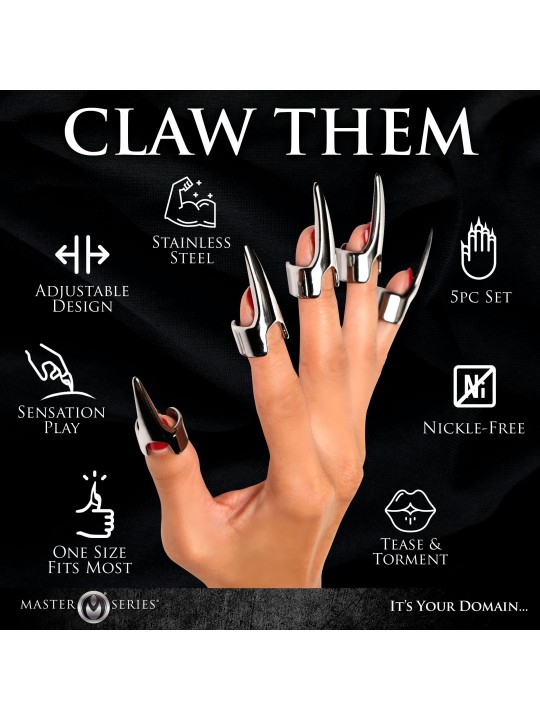 Five-Piece Sensation Claw Rings - Silver