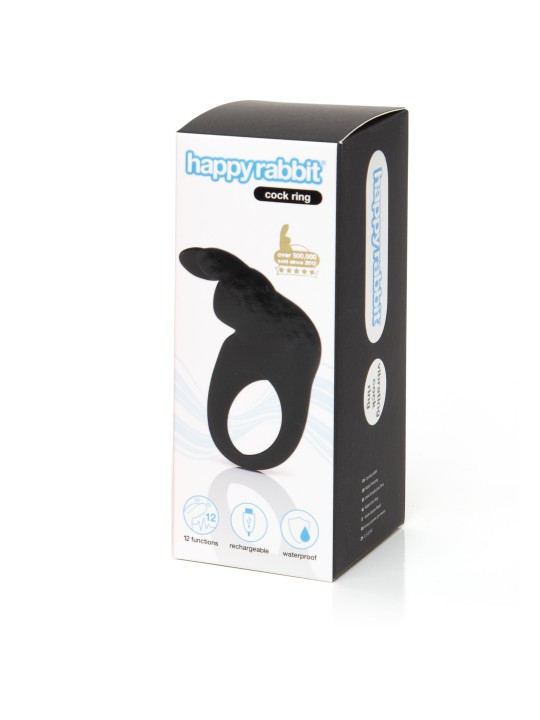Happy Rabbit - Oplaadbare Vibrerende Rabbit Cock Ring Zwart