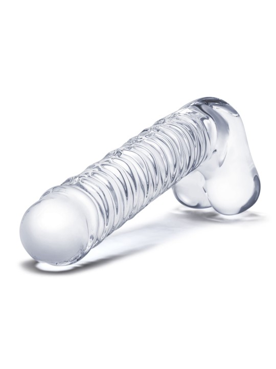 Glas - Realistic Ribbed Glass G-Spot Dildo with Balls