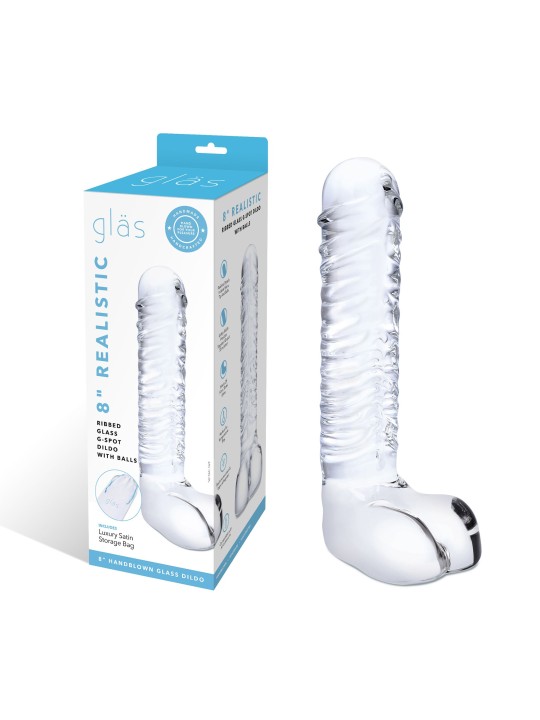 Glas - Realistic Ribbed Glass G-Spot Dildo with Balls