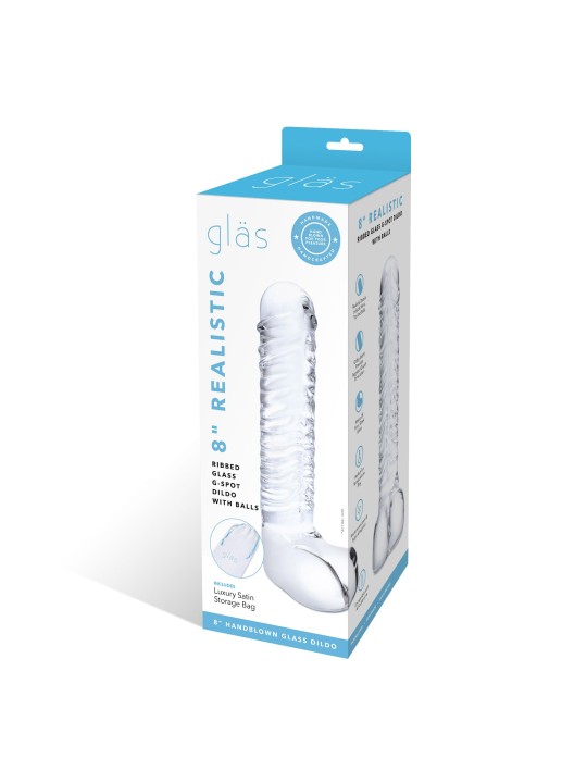 Glas - Realistic Ribbed Glass G-Spot Dildo with Balls