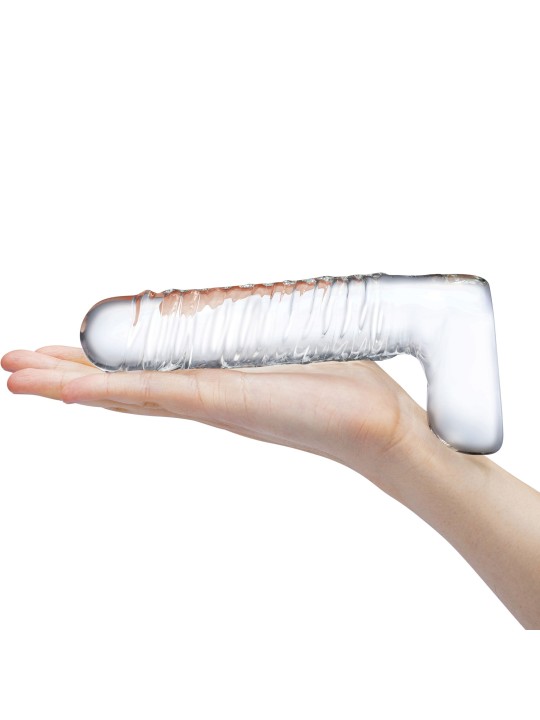 Glas - Realistic Ribbed Glass G-Spot Dildo with Balls