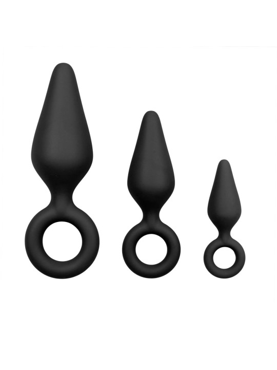 Black Buttplugs With Pull Ring - Set