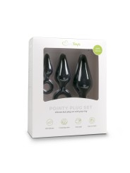 Black Buttplugs With Pull Ring - Set