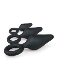 Black Buttplugs With Pull Ring - Set