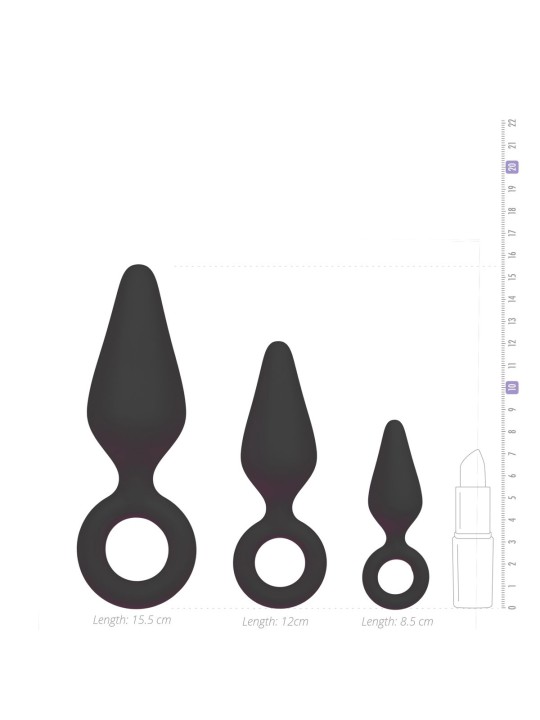 Black Buttplugs With Pull Ring - Set