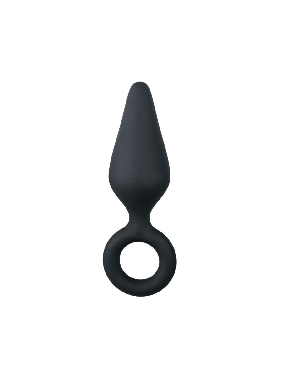 Black Buttplugs With Pull Ring - Small