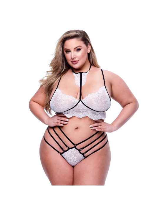 Baci - 2pc Strappy Lace Bra & Panty Set Queen