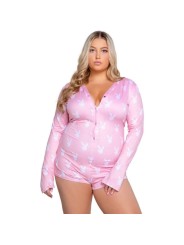 Playboy Lingerie - Slumber Bunny Curvy Onesie - Pink
