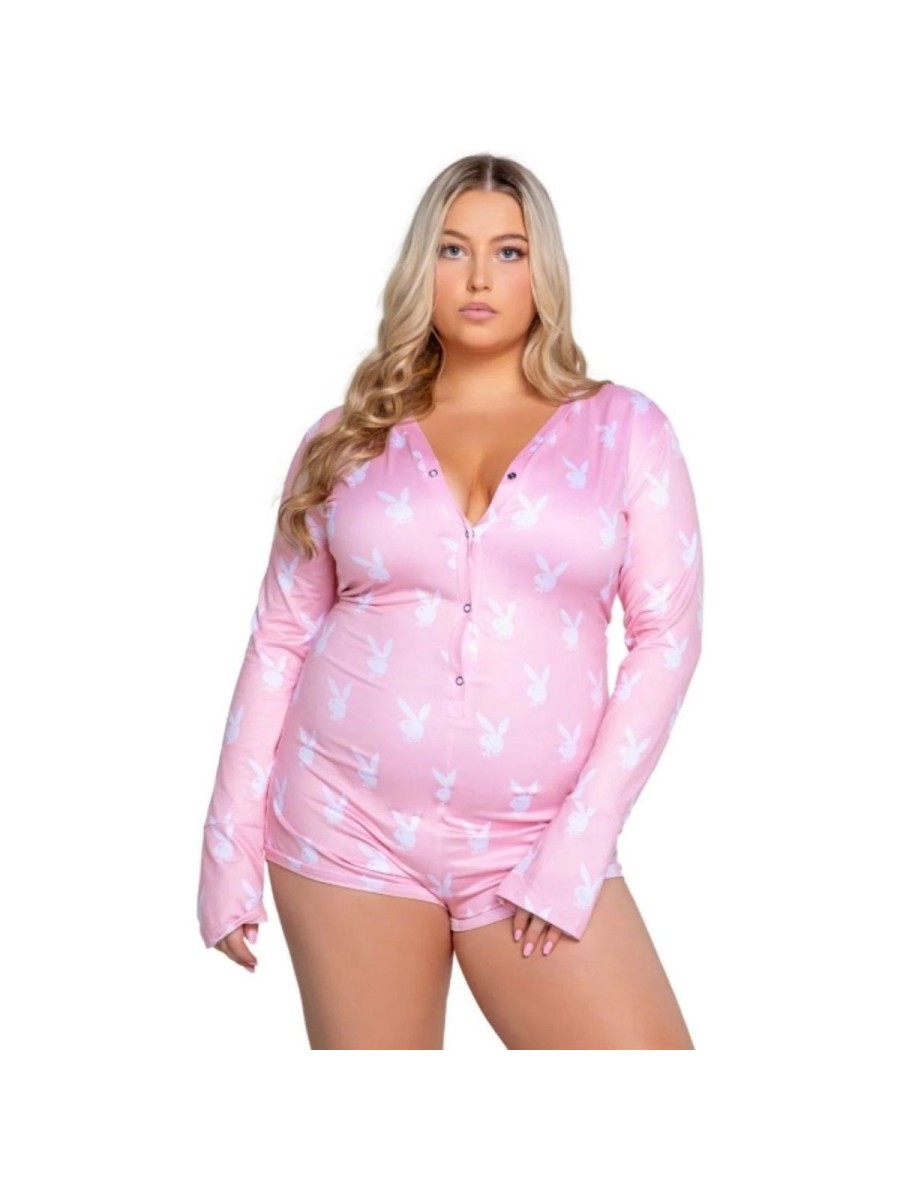 Playboy Lingerie - Slumber Bunny Curvy Onesie - Pink